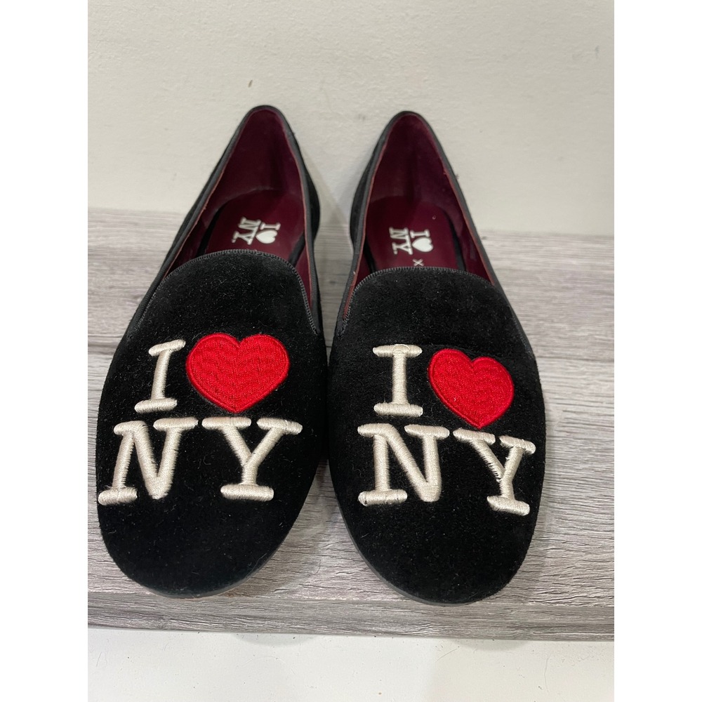 Kate Spade I Love NY Lounge New York Suede Loafers Black‎ Flats 6.5B K5216